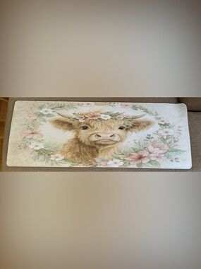 Ambesonne Pastel Floral Highland Cow Wall Art - Pink & Green